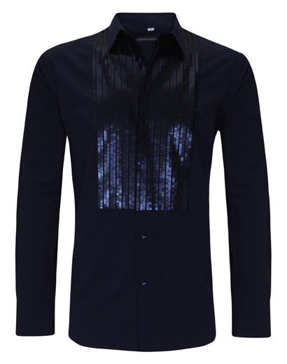 Navy Cotton and Sequin Shirt