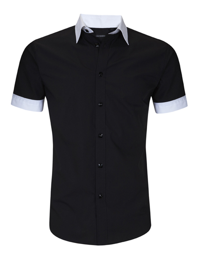 Black Cotton Short Sleeve Shirt