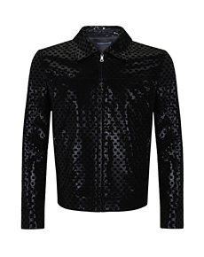 Black Checkerboard Embossed Leather Jacket