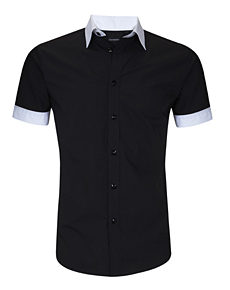 Black Cotton Short Sleeve Shirt